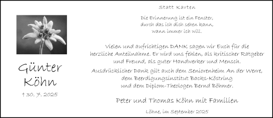 Traueranzeige von Günter Köhn von Neue Westfälische und Westfalen-Blatt
