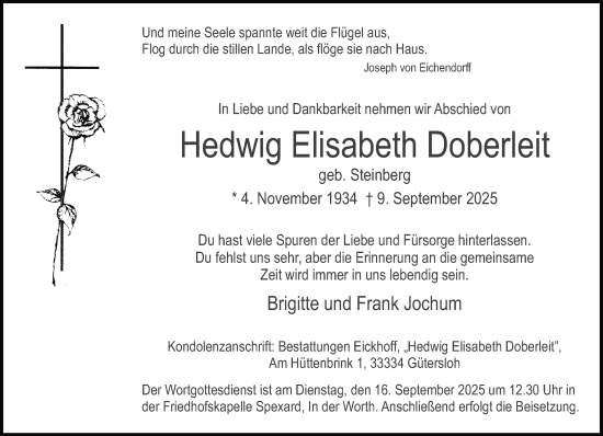 Traueranzeige von Hedwig Elisabeth Doberleit von Neue Westfälische und Westfalen-Blatt