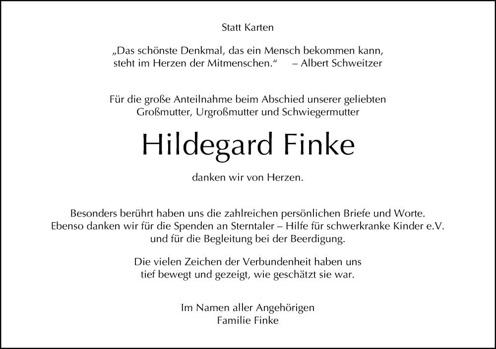  Traueranzeige für Hildegard Finke vom 13.09.2025 aus Neue Westfälische und Westfalen-Blatt