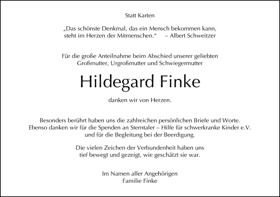 Traueranzeige von Hildegard Finke von Neue Westfälische und Westfalen-Blatt