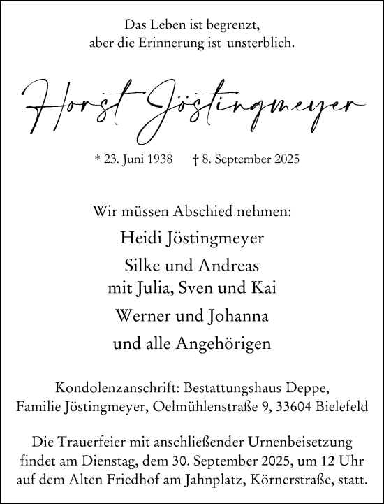 Traueranzeige von Horst Jöstingmeyer von Neue Westfälische und Westfalen-Blatt