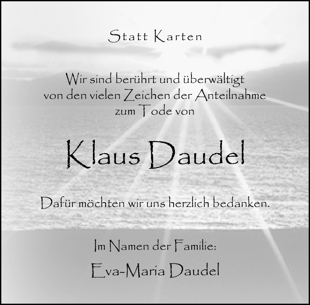  Traueranzeige für Klaus Daudel vom 27.09.2025 aus Neue Westfälische und Westfalen-Blatt