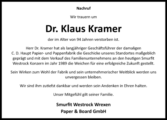 Traueranzeige von Klaus Kramer von Neue Westfälische und Westfalen-Blatt
