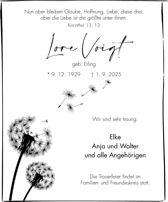 Traueranzeige von Lore Voigt von Neue Westfälische und Westfalen-Blatt