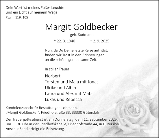 Traueranzeige von Margit Goldbecker von Neue Westfälische und Westfalen-Blatt