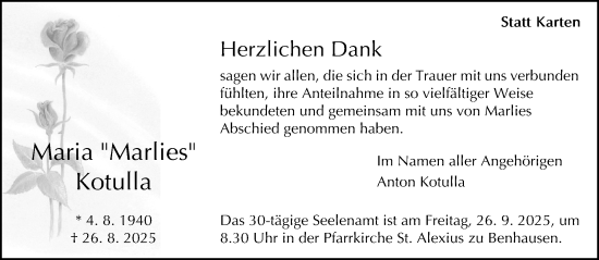 Traueranzeige von Maria Kotulla von Neue Westfälische und Westfalen-Blatt