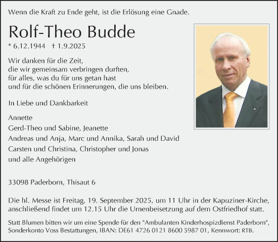 Traueranzeige von Rolf-Theo Budde von Neue Westfälische und Westfalen-Blatt