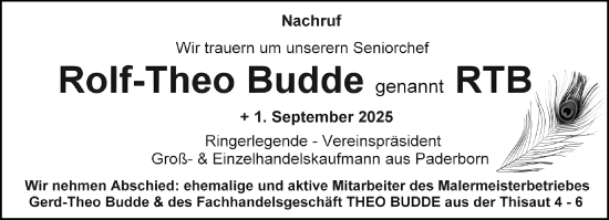 Traueranzeige von Rolf-Theo Budde von Neue Westfälische und Westfalen-Blatt