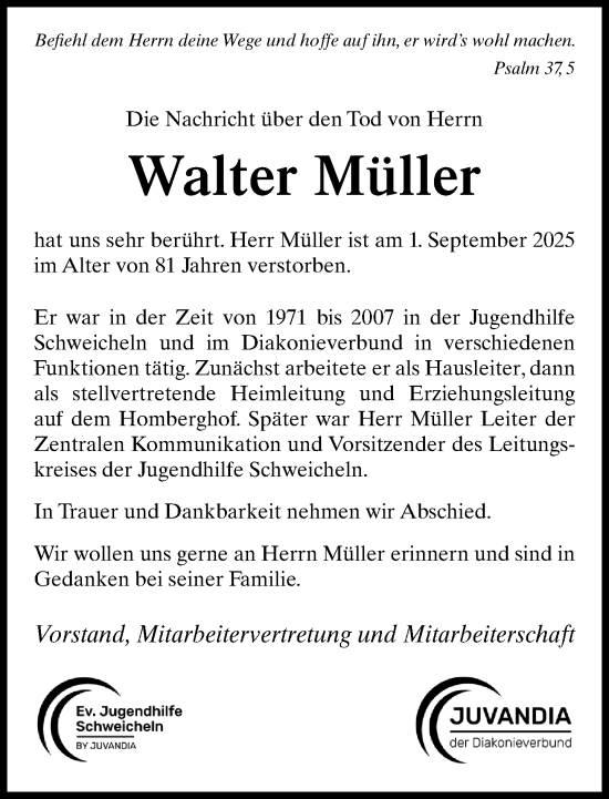 Traueranzeige von Walter Müller von Neue Westfälische und Westfalen-Blatt
