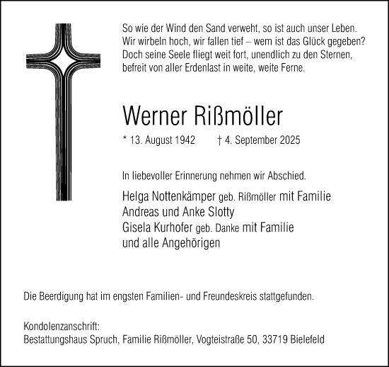 Traueranzeige von Werner Rißmöller von Neue Westfälische und Westfalen-Blatt