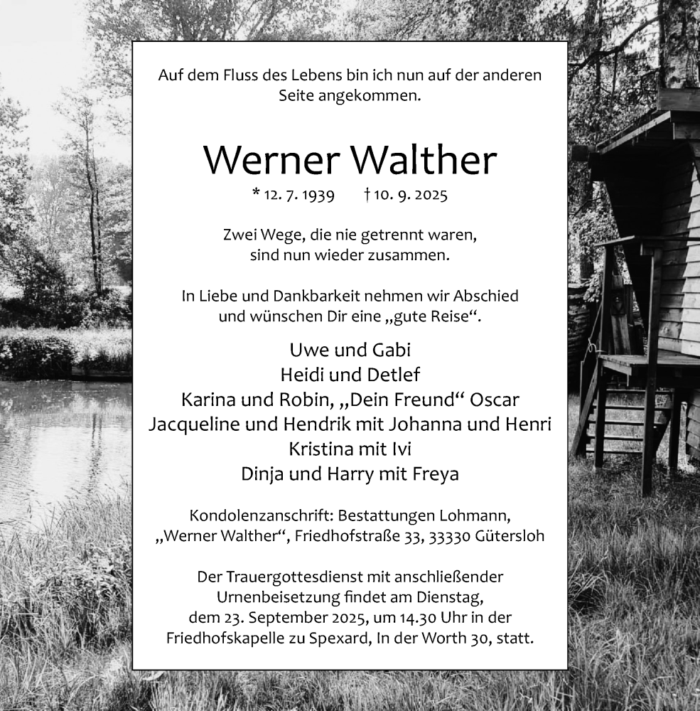  Traueranzeige für Werner Walther vom 20.09.2025 aus Neue Westfälische und Westfalen-Blatt