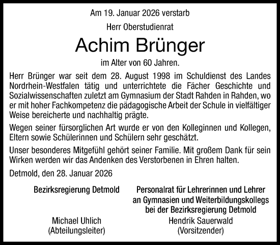 Traueranzeige von Achim Brünger von Neue Westfälische und Westfalen-Blatt