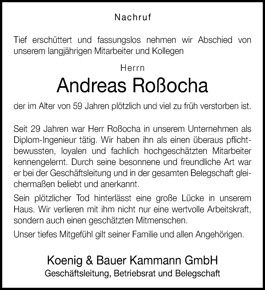 Traueranzeige für Andreas Roßocha vom 31.01.2026 aus Neue Westfälische und Westfalen-Blatt