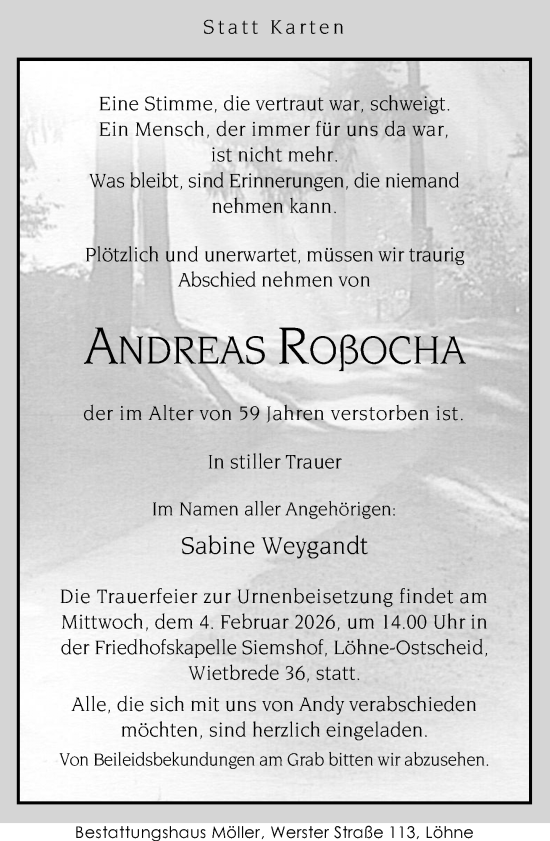 Traueranzeige von Andreas Roßocha von Neue Westfälische und Westfalen-Blatt