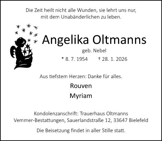 Traueranzeige von Angelika Oltmanns von Neue Westfälische und Westfalen-Blatt