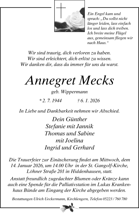 Traueranzeige von Annegret Mecks von Neue Westfälische und Westfalen-Blatt