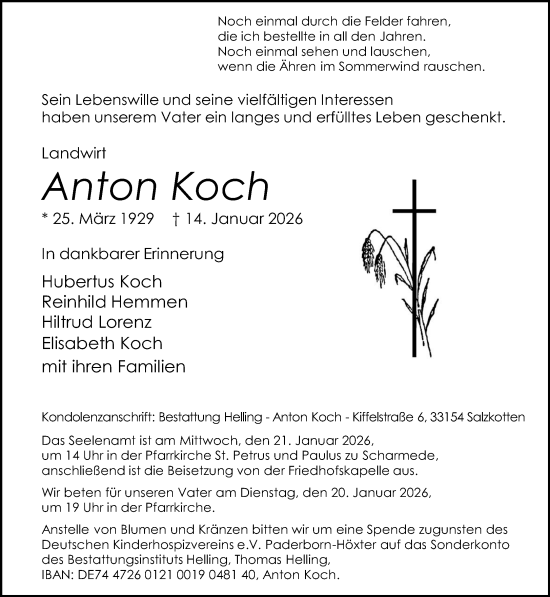 Traueranzeige von Anton Koch von Neue Westfälische und Westfalen-Blatt