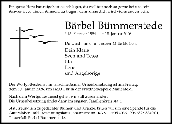 Traueranzeige von Bärbel Bümmerstede von Neue Westfälische und Westfalen-Blatt