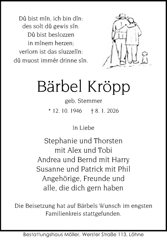 Traueranzeige von Bärbel Kröpp von Neue Westfälische und Westfalen-Blatt