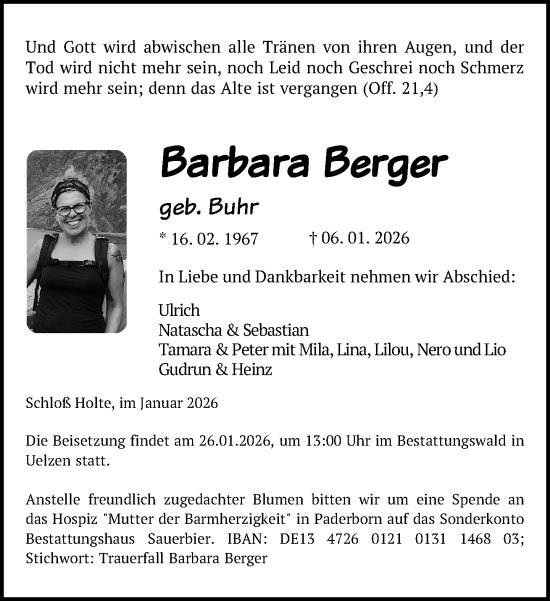 Traueranzeige von Barbara Berger von Neue Westfälische und Westfalen-Blatt
