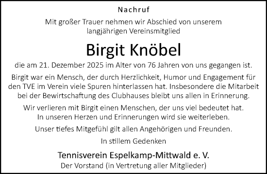Traueranzeige von Birgit Knöbel von Neue Westfälische und Westfalen-Blatt