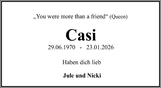 Traueranzeige von Casi  von Neue Westfälische und Westfalen-Blatt