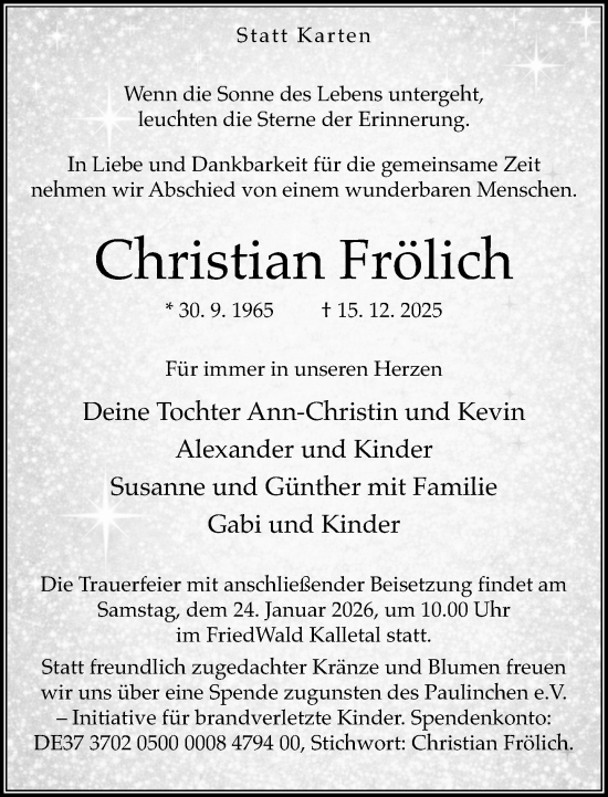 Traueranzeige von Christian Frölich von Neue Westfälische und Westfalen-Blatt