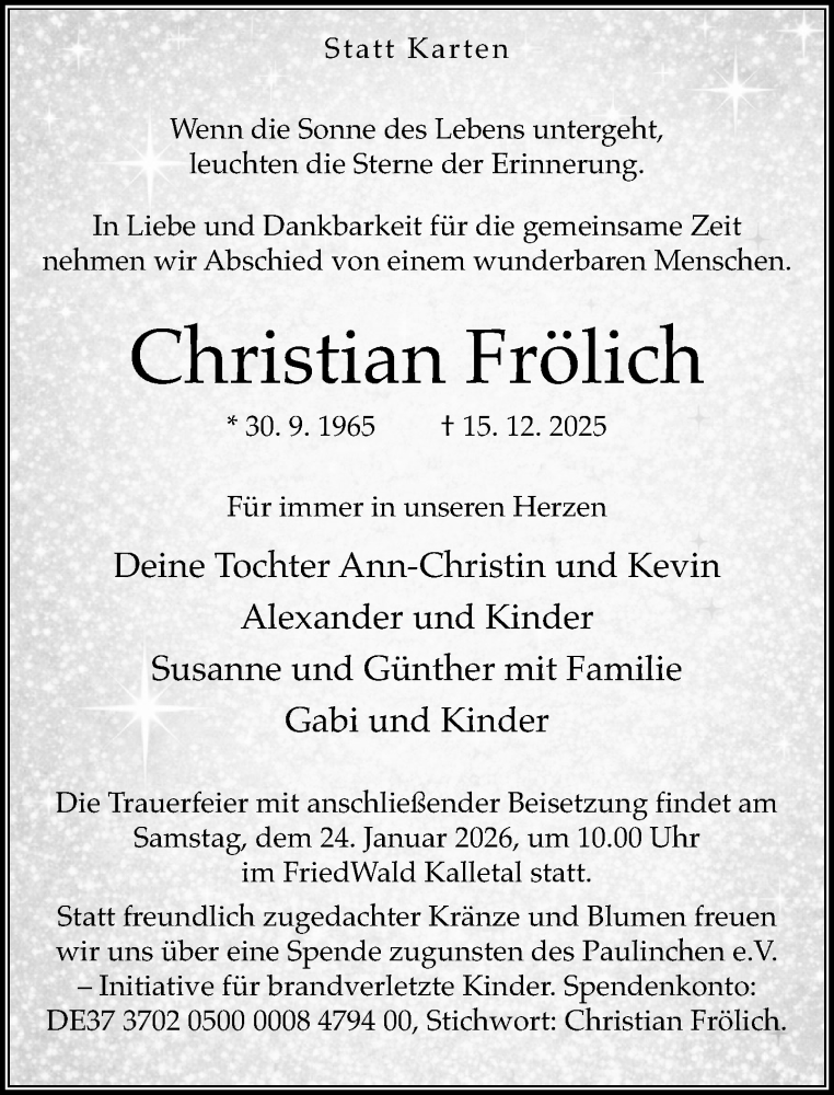  Traueranzeige für Christian Frölich vom 10.01.2026 aus Neue Westfälische und Westfalen-Blatt