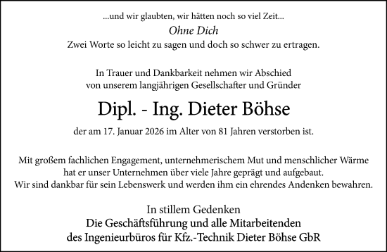 Traueranzeige von Dieter Böhse von Neue Westfälische und Westfalen-Blatt