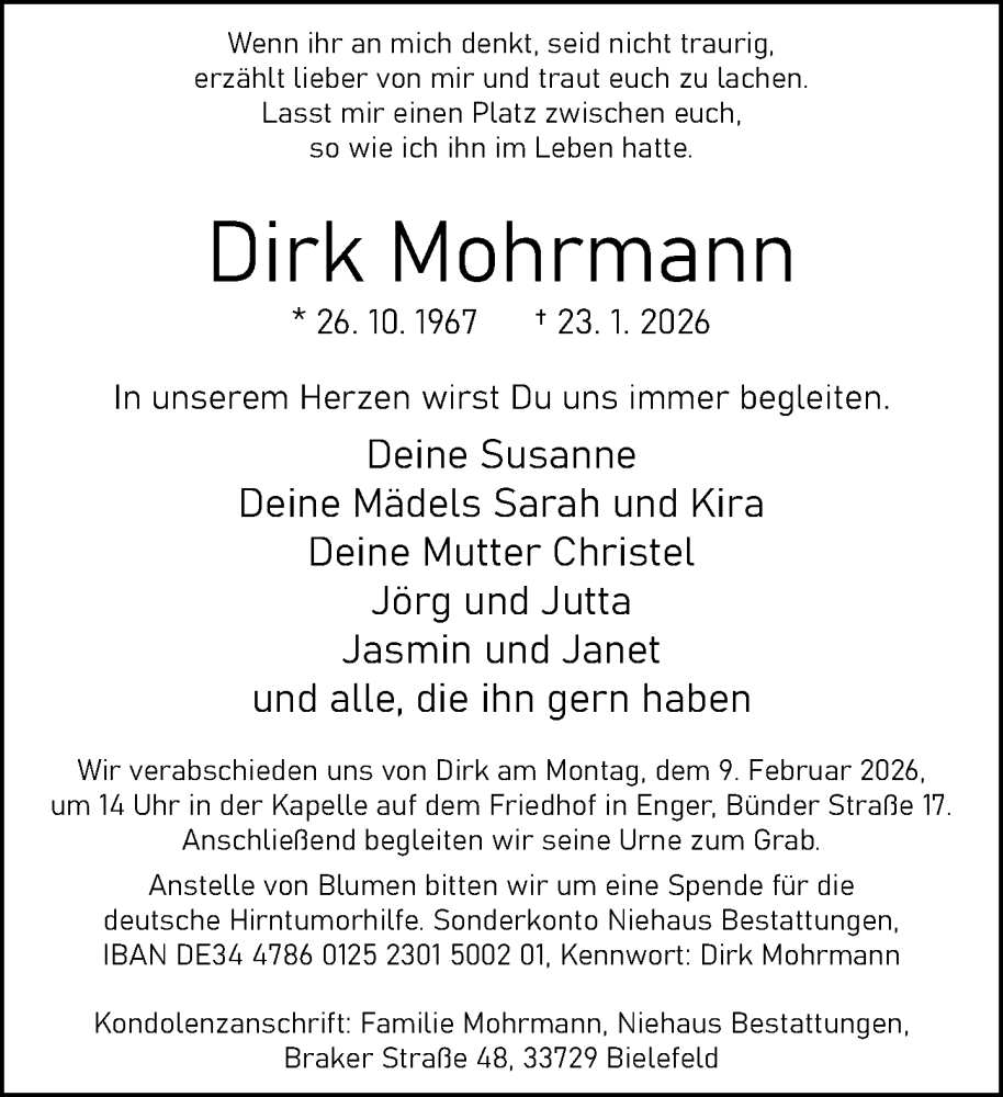  Traueranzeige für Dirk Mohrmann vom 28.01.2026 aus Neue Westfälische und Westfalen-Blatt