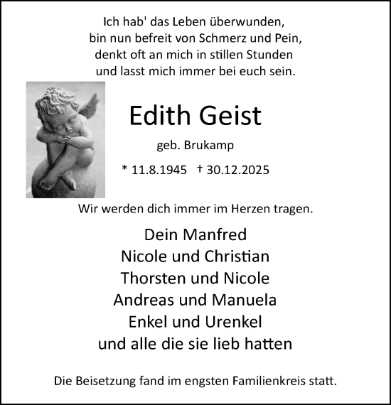 Traueranzeige von Edith Geist von Neue Westfälische und Westfalen-Blatt