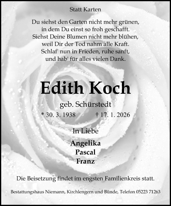 Traueranzeige von Edith Koch von Neue Westfälische und Westfalen-Blatt