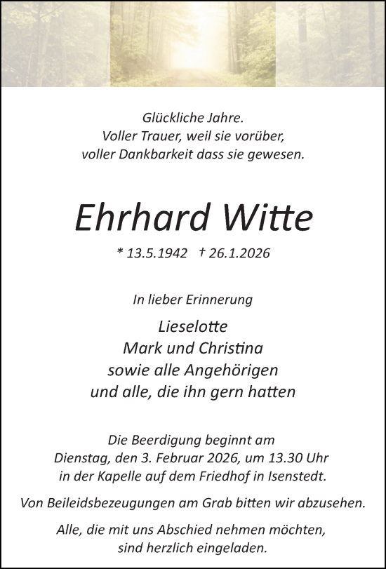 Traueranzeige von Ehrhard Witte von Neue Westfälische und Westfalen-Blatt