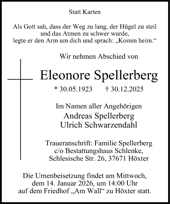 Traueranzeige von Eleonore Spellerberg von Neue Westfälische und Westfalen-Blatt