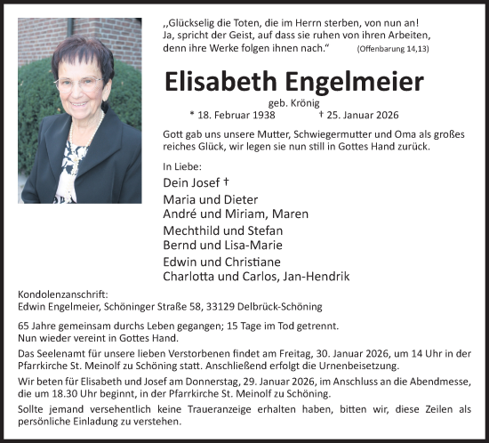 Traueranzeige von Elisabeth Engelmeier von Neue Westfälische und Westfalen-Blatt