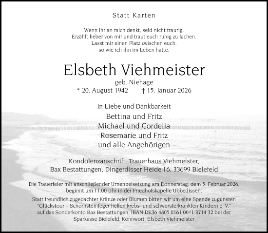 Traueranzeige von Elsbeth Viehmeister von Neue Westfälische und Westfalen-Blatt