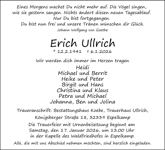 Traueranzeige von Erich Ullrich von Neue Westfälische und Westfalen-Blatt