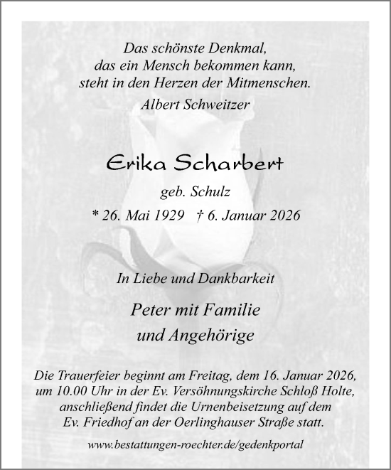 Traueranzeige von Erika Scharbert von Neue Westfälische und Westfalen-Blatt