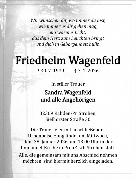 Traueranzeige von Friedhelm Wagenfeld von Neue Westfälische und Westfalen-Blatt