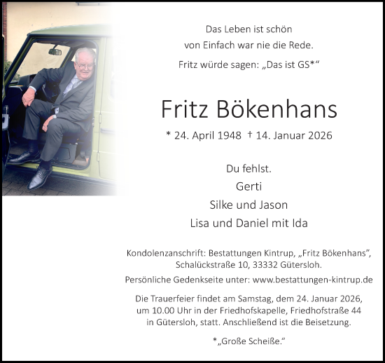 Traueranzeige von Fritz Bökenhans von Neue Westfälische und Westfalen-Blatt