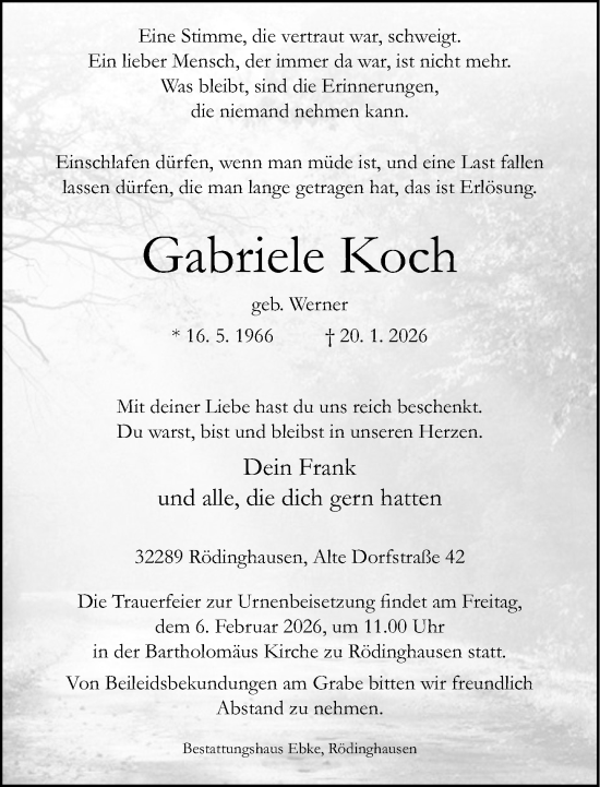 Traueranzeige von Gabriele Koch von Neue Westfälische und Westfalen-Blatt