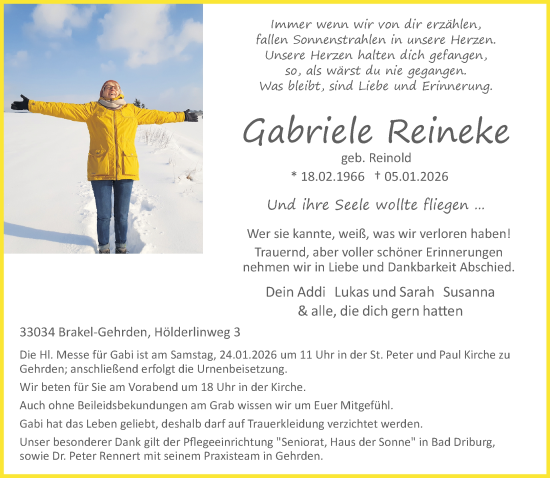 Traueranzeige von Gabriele Reineke von Neue Westfälische und Westfalen-Blatt