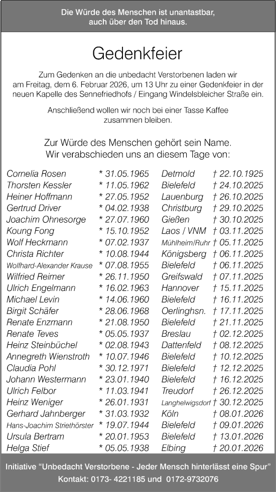 Traueranzeige von Gedenkfeier  von Neue Westfälische und Westfalen-Blatt