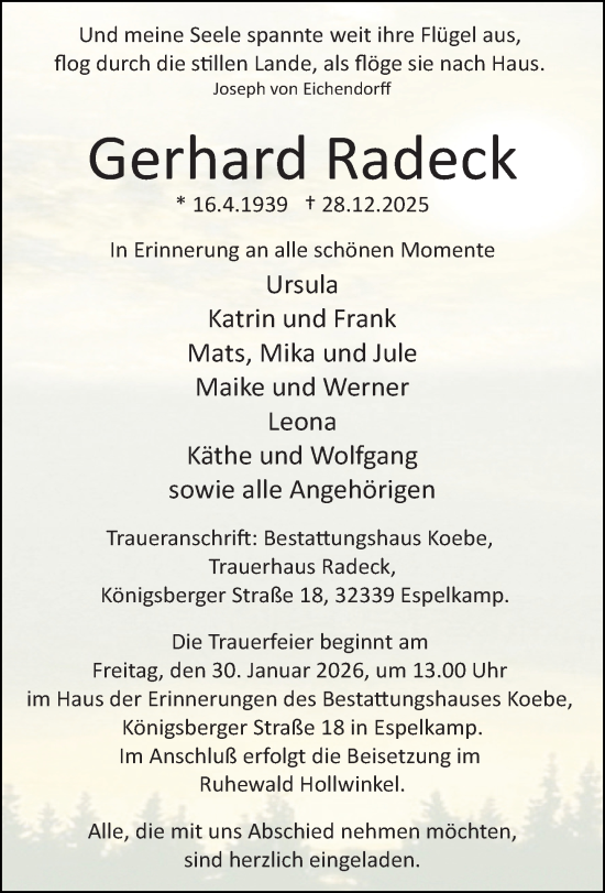 Traueranzeige von Gerhard Radeck von Neue Westfälische und Westfalen-Blatt