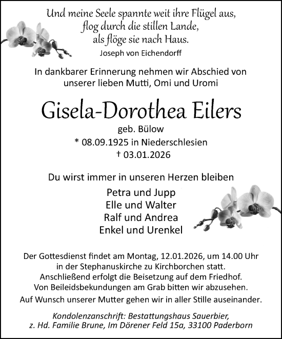 Traueranzeige von Gisela-Dorothea Eilers von Neue Westfälische und Westfalen-Blatt