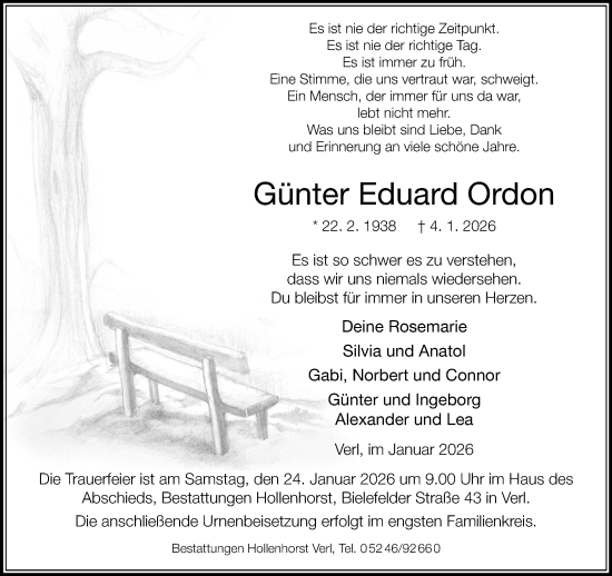 Traueranzeige von Günter Eduard Ordon von Neue Westfälische und Westfalen-Blatt