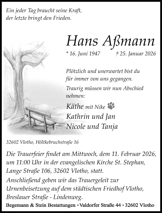 Traueranzeige von Hans Aßmann von Neue Westfälische und Westfalen-Blatt