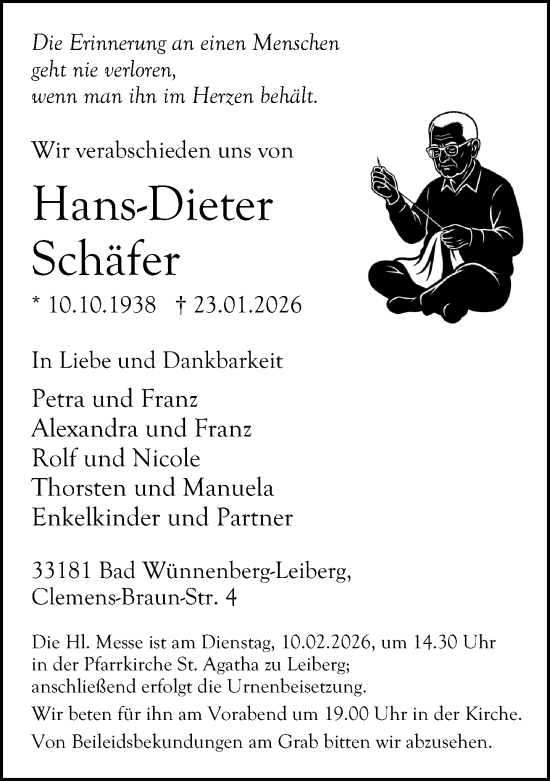Traueranzeige von Hans-Dieter Schäfer von Neue Westfälische und Westfalen-Blatt
