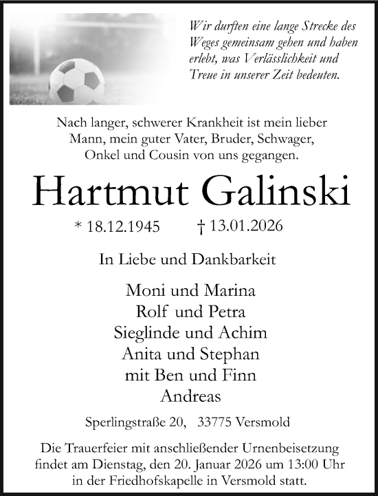 Traueranzeige von Hartmut Galinski von Neue Westfälische und Westfalen-Blatt