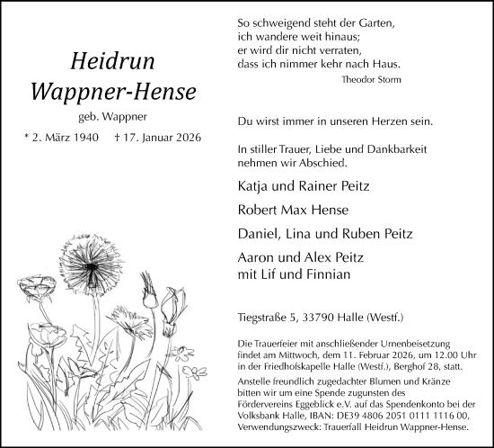 Traueranzeige von Heidrun Wappner-Hense von Neue Westfälische und Westfalen-Blatt